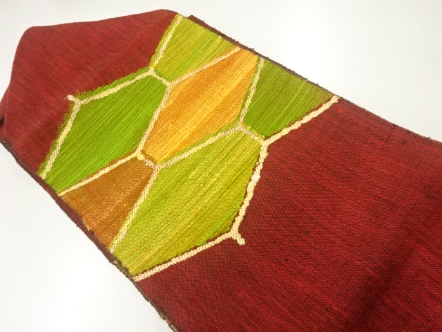 JAPANESE NAGOYA OBI / MAWATA TSUMUGI / WOVEN ABSTRACT KIKKO PATTERN